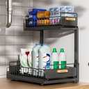 Under Sink Organizer, High Adjustable 2 Tier Under Kitchen Sink Organizer, Multi-Purpose Storage Shelf for Kitchen Bathroom Cabinet, Black (Double Layer)