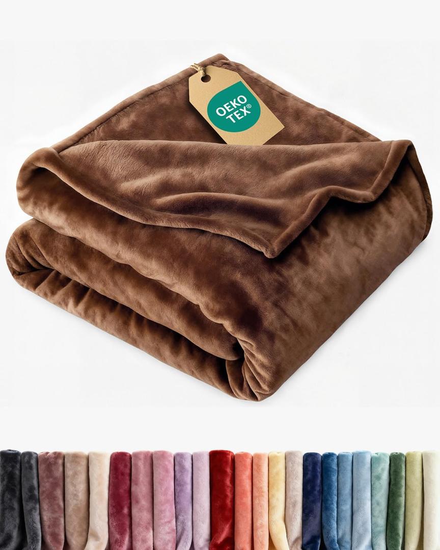 Ultra Soft Fleece Blanket Throw Size - Flannel Fleece Luxury Throw Blanket - Lightweight for Couch Bed Chair - Thick, Warm and Breathable - All Season Cozy Fuzzy, Anti-Static Microplush Bedding, Brown