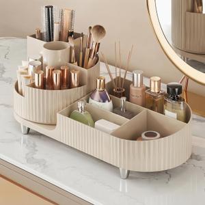 Booklov Rotating Makeup Caddy Organizer for Vanity, Large Capacity Cosmetic Display Case, Countertop Beauty Storage Holder for Skincare, Brush Eyeshadow Lipstick, Counter Desk Organization, Cream