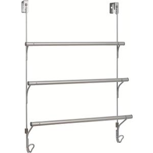 Bathroom Towel Holder,Over-The-Door 3-Tier Towel Bar with 2 Hooks,Bathroom Organizer Space Saver Modern Design,Bathroom Accessories
