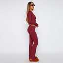 kaimimei Women's 2 Piece Lounge Outfits Slim Long Sleeve Tops High Waist Foldover Flare Leggings Sets Casual Yoga Sweatsuit (Red, S)