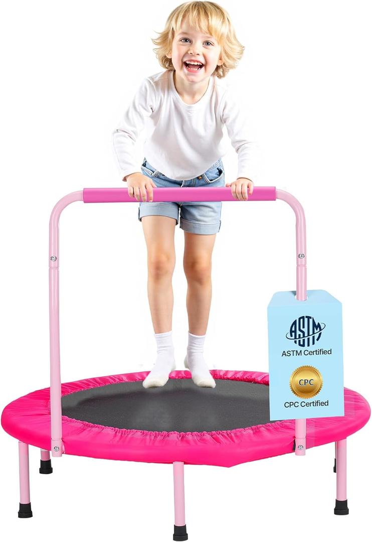 VEVOR 3FT Trampoline for Kids, 36" Trampolines Indoor/Outdoor Trampoline for Toddlers, Foldable Mini Baby Jump Toy with Foam Handle, Recreational Trampolines Birthday Gift for 3+ Years Kids (Pink)
