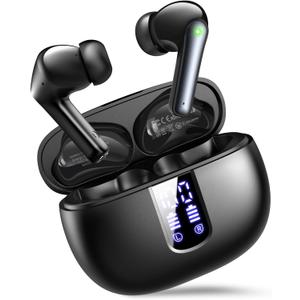 Ear Buds Wireless Earbuds - Bluetooth 5.3 Headphones (48H Playback) Built in Mic with LED Display Charging Case, IP7 Waterproof Earphone for iPhone Andriod Phones Laptop Sports Workout - Black - T16