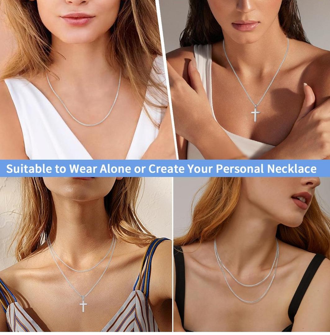 Jewlpire 1.3mm Box Chain 14K Gold Plated 925 Sterling Silver Chain Necklace for Women, Thin & Sturdy Womens Chains Necklace 14 16 18 20 22 24 26 Inches