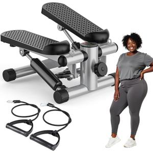 OLIXIS Steppers for Exercise at Home Workout Equipment, Mini Stepper Exercise Machine for Senior Citizens, Twist Stepper with Resistance Bands, Cardio Weight Loss Equipment Home Fitness (Grey)