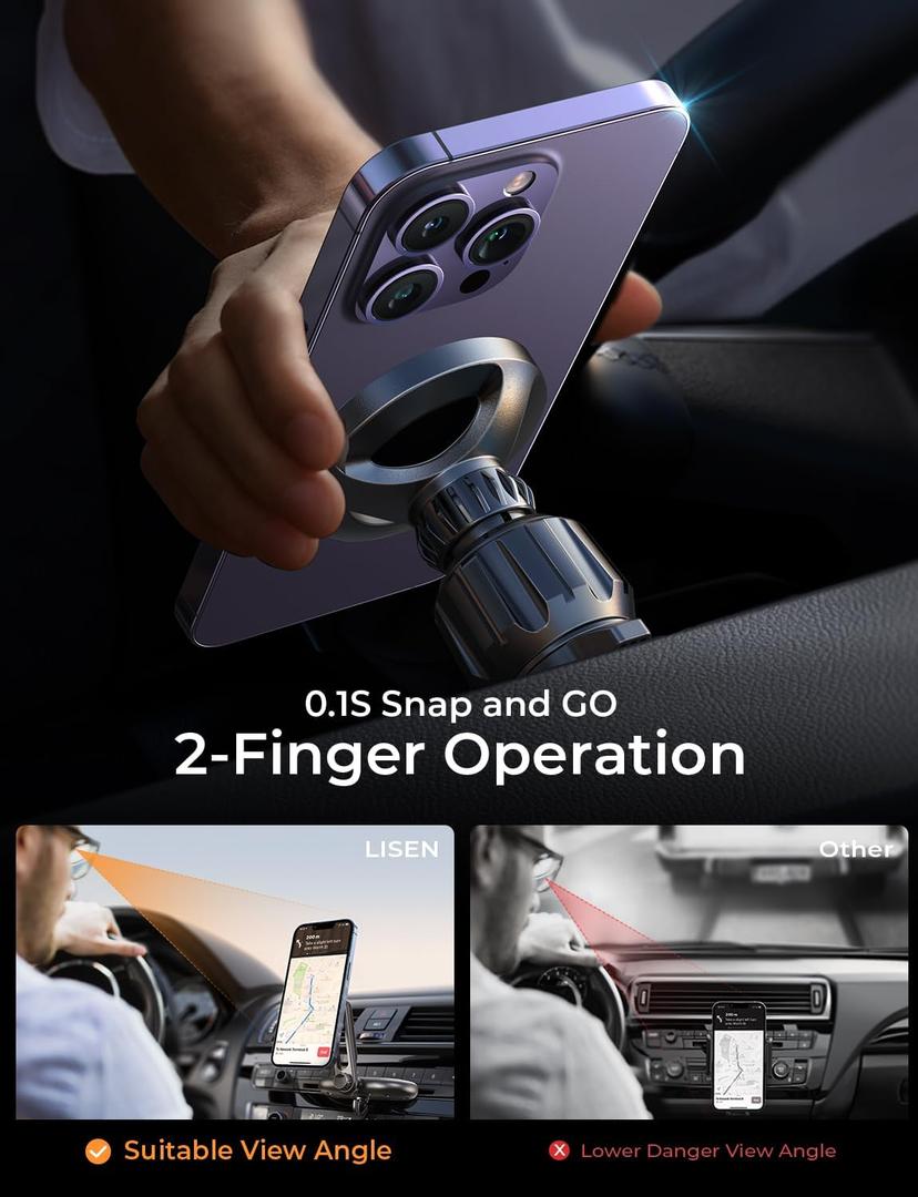 LISEN for MagSafe CD Phone Holder for Car Mount [Angle Adjustable] Magnetic Phone Holder for iPhone Magsafe Car Mount CD Slot Hands Free CD Player Phone Mount for iPhone 15 Pro Max Plus Galaxy, Black