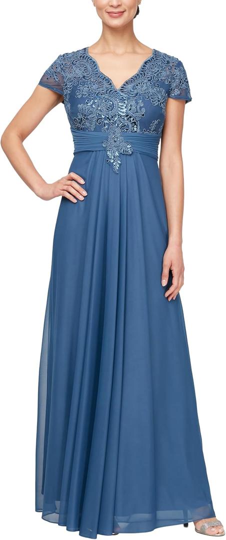 Alex Evenings Women's Stretch Sequin Bodice Empire Waist Long Gown, Formal Event Dress 8P