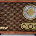 LoopTone AM FM Classic Retro Radio with Bluetooth Speaker,Vintage Wood Table Radio with Treble Bass Control for Kitchen Living Room with Rotary Knob Brown