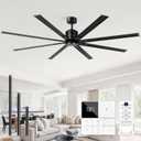 84 Inch Industrial Ceiling Fans No Lights, Large Ceiling Fan with 8 Reversible Blades, Outdoor/Indoor Industrial DC Motor Ceiling Fan with 6-Speed Remote Control for Porch Garage Shop Gym, Black