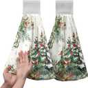 Christmas Tree Hanging Hand Towels Set of 2 Winter Cardinal Snow Xmas Pine Trees Kitchen Towels with Hanging Loop Nature Forest Dish Towel Soft Absorbent Bath Tie Towel for Bathroom Farmhouse Decor