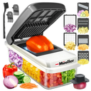Mueller Vegetable Chopper Mandoline Slicer, Food Veggie Chopper, Cheese Grater, Onion Vegetable Cutter with Container, Dicer, Kitchen Gadgets & Essentials, White Sand/Grey