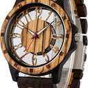 Brown Deep Black Ebony Zebra Wooden Quartz Men's Watch,Foldover Clasp Wood Strap Wooden Watches for Men