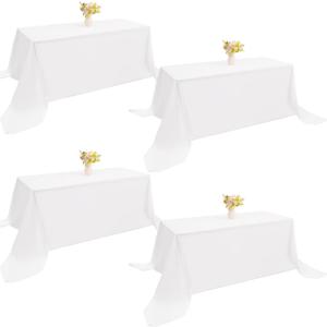 4 Pack Rectangle Tablecloth 90x132Inch White Washable Polyester Table Cover for Wedding Dining Table Buffet Parties Banquet Decoration（White）
