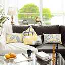 Phantoscope Set of 4 New Living Series Leaf Geometric Throw Decorative Pillow Cover Cushion Cover, Yellow and Grey, 12 x 20 inches, 30 x 50 cm