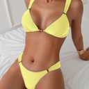 QJQ Women's 2 Piece Cheeky Bikini Sets Tie Back Ring Linked Brazilian Swimsuit Sexy Triangle Bathing Suit (Yellow, S)