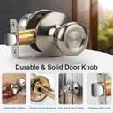 KNOBWELL 5 Pack Passage Door Knobs Brushed Nickel, Round Interior Door Knobs for Closet and Hallway, Satin Nickel Indoor Door Knob Keyless, Silver Door Knob with Lock, Tulip Design