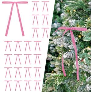 2 x 24 Pcs Pink Velvet Bows Ornaments for Christmas Tree, Vintage Rustic Elegant Velvet Christmas Bows Tree Decorations, Indoor Home Decor for Wreath Mantle Gift Wrap Holiday Decor, 3/8'' W, 5 * 7 inch