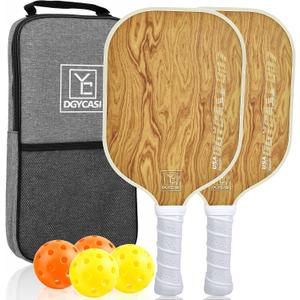 YC DGYCASI Pickleball Paddles Set of 2, 2026 USAPA Approved Pickleball Set, Fiberglass Lightweight Pickle Ball Rackets 2 Pack, 2 Outdoor Pickleball, 2 Indoor Pickleball Balls, 1 Pickleball Bag (Wood Grain)