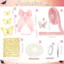 Wavwavw 58 Pcs DIY Graduation Cap Decorations Kit Grad Cap Decor Included Faux Flowers Bow Mesh 3D Butterfly Stickers, Adhesive Rhinestones, Glitter Letter Stickers, for 2026 Grad Party(Pink)