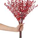 WILLBOND Artificial Red Berry Stems 21.6 Inch Christmas Red Berries Holly Berry Branches for Christmas Tree New Year Decor DIY Craft (8, Snow Slurry Style)