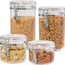 Oggi 4pc Clear Canister Set with Clamp Lids Airtight Containers in Sizes Ideal for Kitchen & Pantry Storage of Bulk, Dry Foods Including Flour, Sugar, Coffee, Rice, Tea, Spices & Herbs
