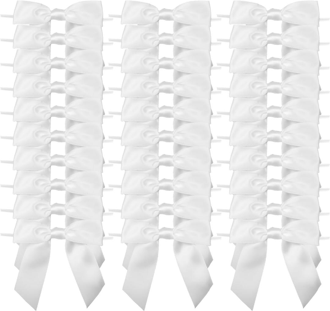 7Rainbows 30pcs Boutique 2.5" White Satin Ribbon Twist Tie Bows for Tying Up Packages Gift Wrapping