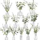 Glass Bud Vases Set of 12 and Artificial Plants Stems in Glass Vase Artificial Eucalyptus Baby's Breath Fake Plants Greenery for Rustic Farmhouse Wedding Table Centerpieces(Clear)