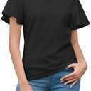 DeXianLai Women's Dressy Casual Tops Business Work Blouses Trendy Vacation Outfits Short Sleeve Business Tshirts Black L