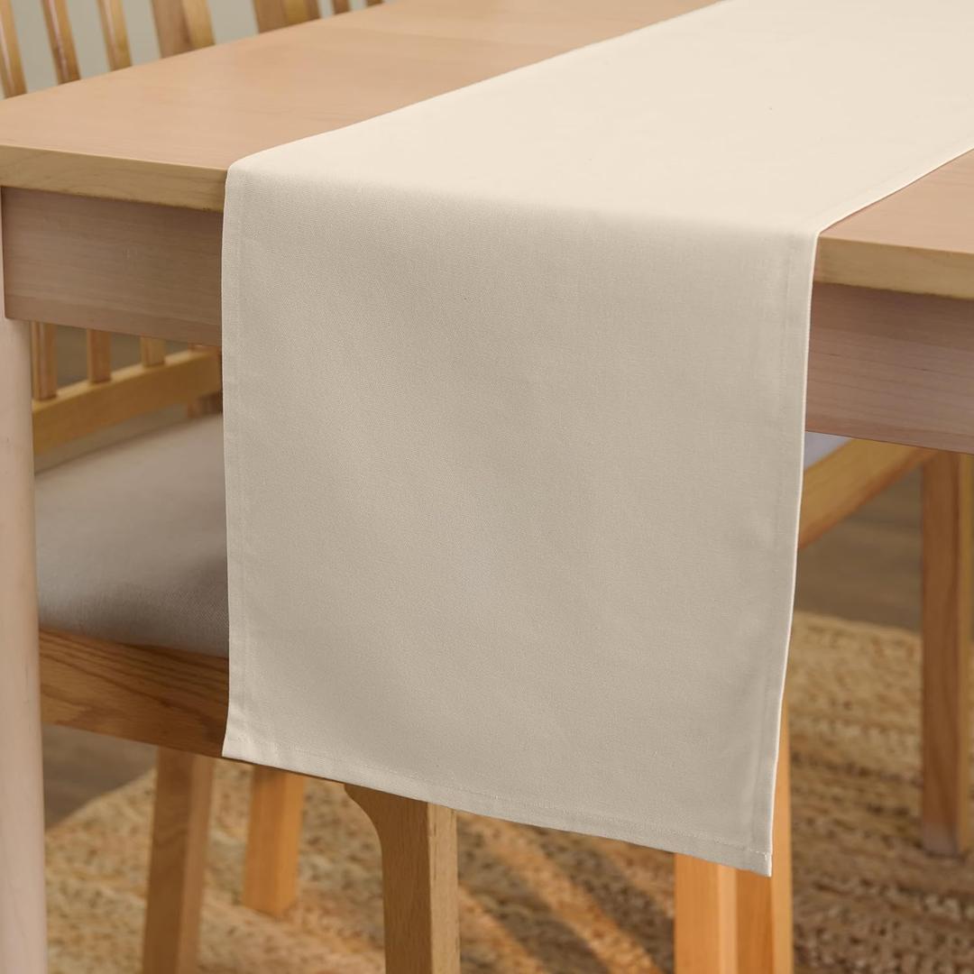 Encasa XO Table Runner 13x91 in Long | Cotton Canvas Fabric | Natural Solid Color | Machine Washable & Durable