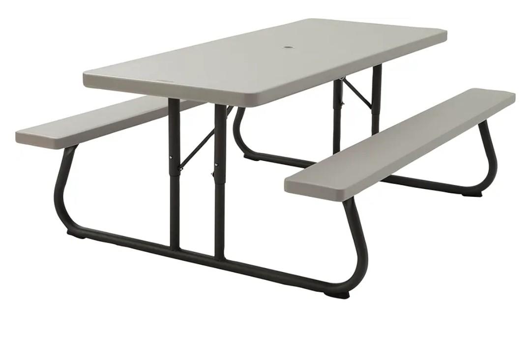 LIFETIME 6‑Foot Folding Picnic Table, Outdoor Portable Bench Seating for 8, UV‑Protected HDPE, Powder‑Coated Steel Frame, Stain‑Resistant, Folds Flat for Storage