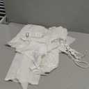 OLUOLIN Women Beading Pearl See Through Sheer Mesh 2 Pieces Outfits Jumpsuits Crop Top and Hollow Out Ruffle Long Pants S