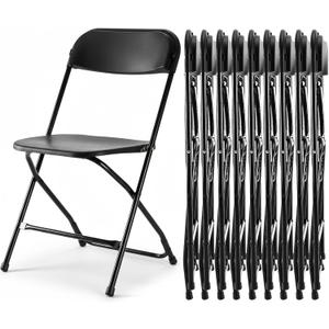 HealSmart 10 Pack Indoor/Outdoor Folding Chairs, Black Plastic Foldable Chair, Portable Stackable Commercial Stable Seat, Steel Frame, 330 lbs Capacity for Events Office Wedding Party Kitchen Dining