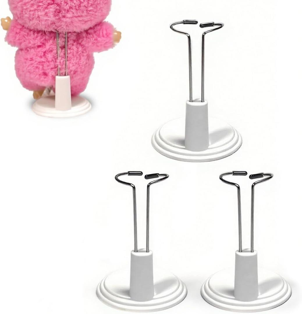 3 Pack Adjustable Doll Stand - Compatible with labubu, Display Holder for 4-8 Inches Figures, White Plastic Stand with Waist Clip, Stable Support for Collectible & Photography (Dolls Not Included)