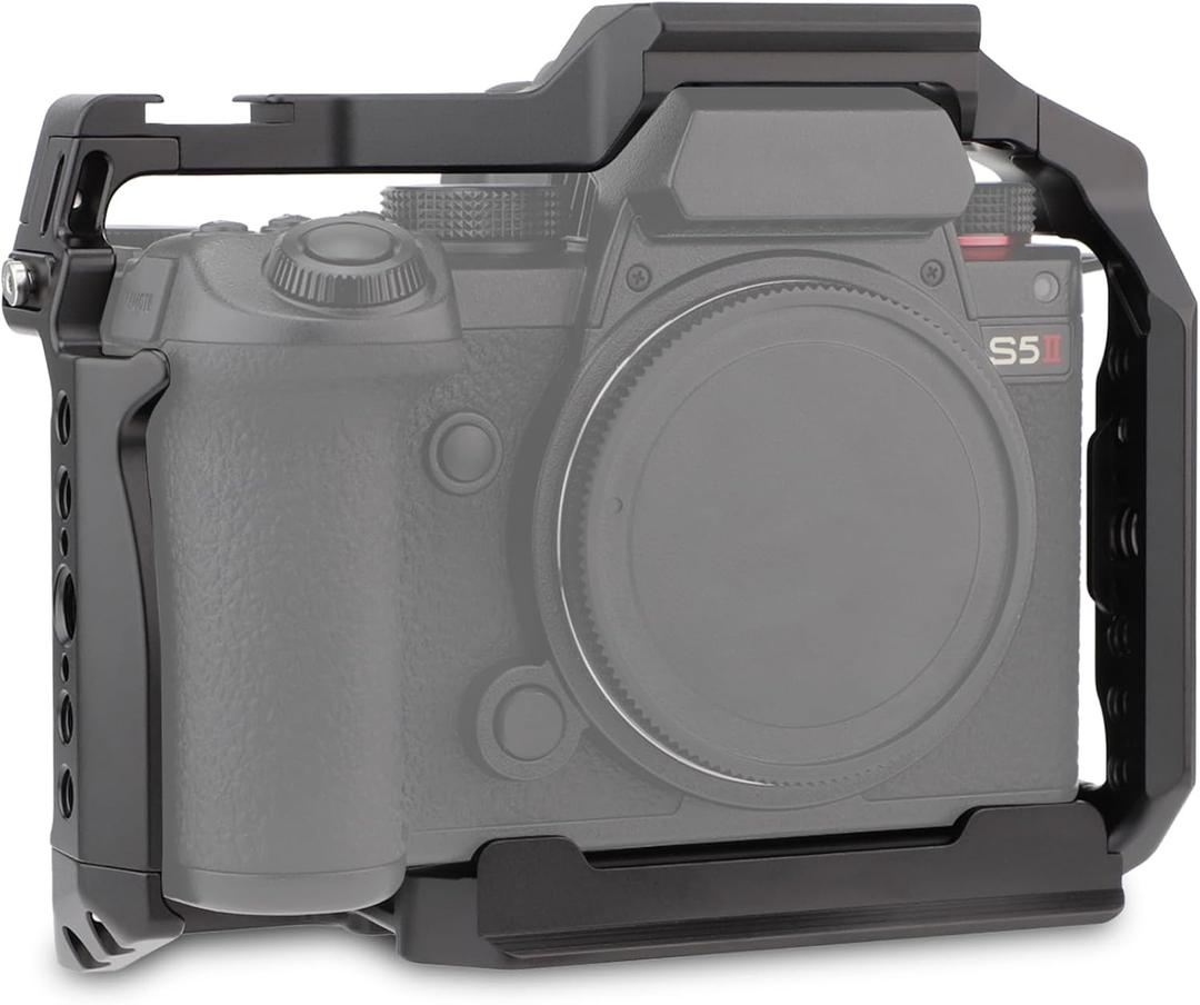 Leftfoto S5ii Camera Cage for Panasonic LUMIX S5 II / S5 IIX - Camera Protection Frame Rig with Arca Base,NATO Rail,ARRI Threads Compatibility with DJI RS2 Stabilizer- for Vlog Video Shooting