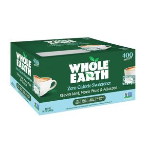 Whole Earth Stevia & Monk Fruit with Allulose Sweetener Packets, 400 Count Pouch, Zero Calorie, Keto-Friendly (EXP 02/18/28)