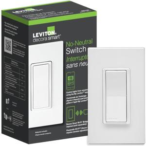 Leviton No-Neutral Decora Smart Switch, Requires MLWSB Wi-Fi Bridge to Work with My Leviton, Alexa, Google Assistant, Apple Home/Siri & Wire-Free 3-Way DN15S-1RW, White