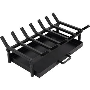 Fireplace Grate with Fireplace Tray Ash Pan,Fireplace Log Holder,Easy-Assembly Fireplace Grates Heavy Duty Cast Iron,Fireplace Tray for Ash Collection with Handle for Indoor Outdoor Firepit (20 inch)