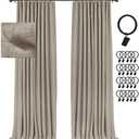 INOVADAY 100% Blackout Curtains for Bedroom, Black Out Curtains 84 Inch Long, Clip Rings Linen Blackout Drapes, Thermal Insulated Room Darkening for Living Room, 2 Panels - Fauxlinen,W50xL84