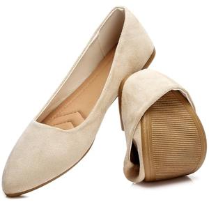HEAWISH Women’s Black Flats Shoes Comfortable Suede Pointed Toe Slip On Casual Ballet Flats Dress Shoes Nude Flats(Beige, US11)
