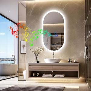 LUVODI Smart LED Bathroom Mirror: 32x20 Wall Mounted Oval Vanity Mirror with Bluetooth Speaker and Time Temperature Display - Large Lighted Dimmable Makeup Mirror with Front&Back Lit Memory Function (31.5"L x 16.7"W)