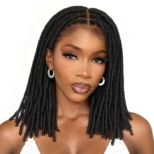 FAVE 14” Full Lace Dreadlock Wig Soft Faux Locs Wig with Baby Hair Synthetic Goddess Locs Braided Wigs for Black Women Natural Black Braided Wig for Daily Use Big Head Friendly