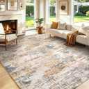 Washable Area Rug Living Room Rugs-8x10 Large Soft Non-Slip Carpet for Bedroom Dining Room Modern Abstract Neutral Low Pile Floor Rugs Stain Resistant Indoor Nursery Home Office,Brown Grey