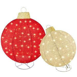 HOYECHI 2pc Lighted Pop-Up Outdoor Christmas Ornament Set – Holiday Ball Decorations with 200 LED Lights, 8 Lighting Modes, for Yard & Outdoor Christmas Decor - Red/Gold