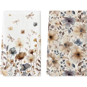 Artoid Mode Poppy Dragonfly Spring Kitchen Towels Dish Towels, 18x26 Inch Farmhouse Summer Decoration Cleaning Set of 2