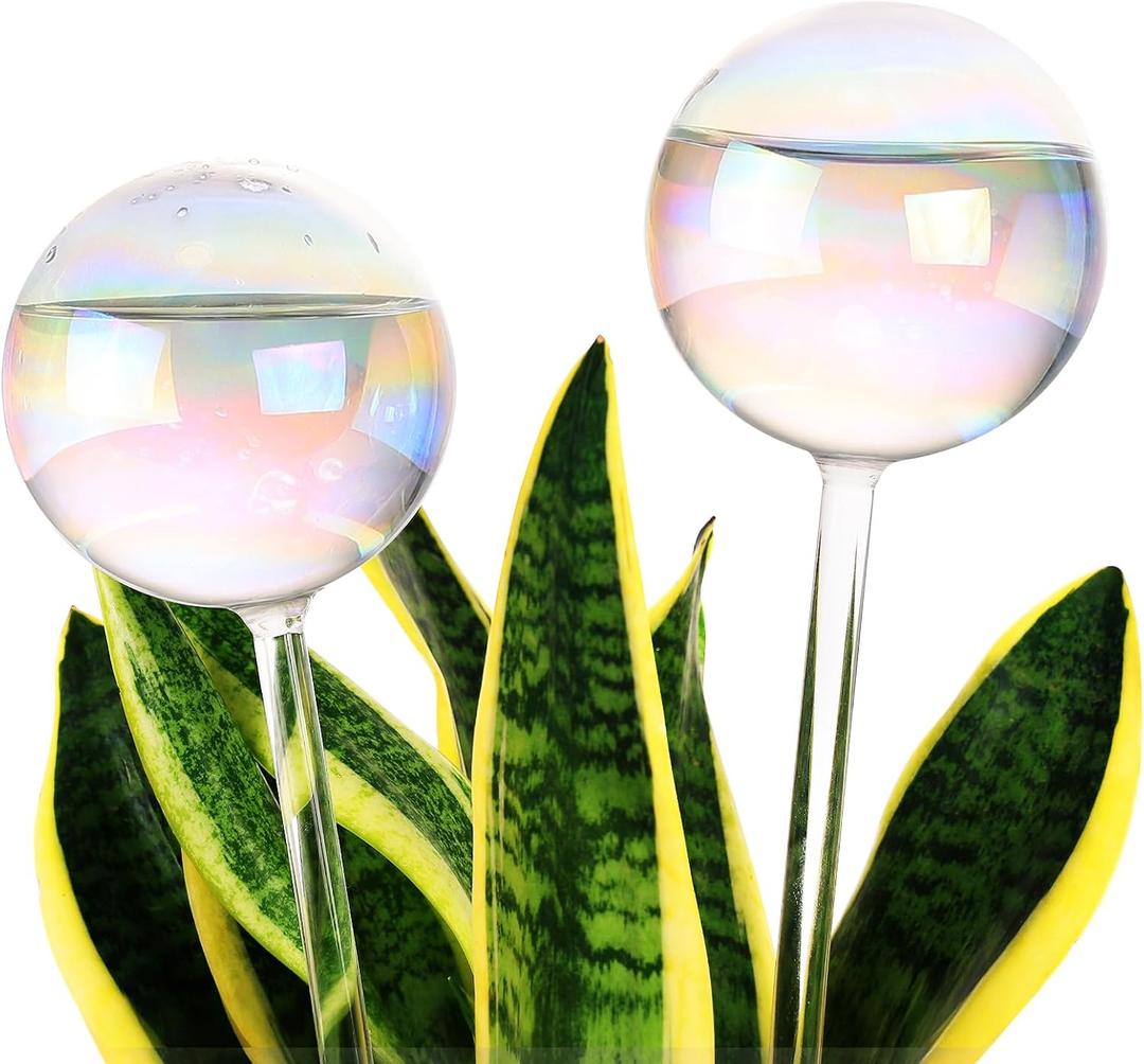 Soilagua 13 oz Extra Large Wick-Controlled Plant Watering Globes, Self Watering Globes for Everyday and Vacation Use, Iridescent Glass Water Bulbs, Automatic Plant Waterer, 2 Pack