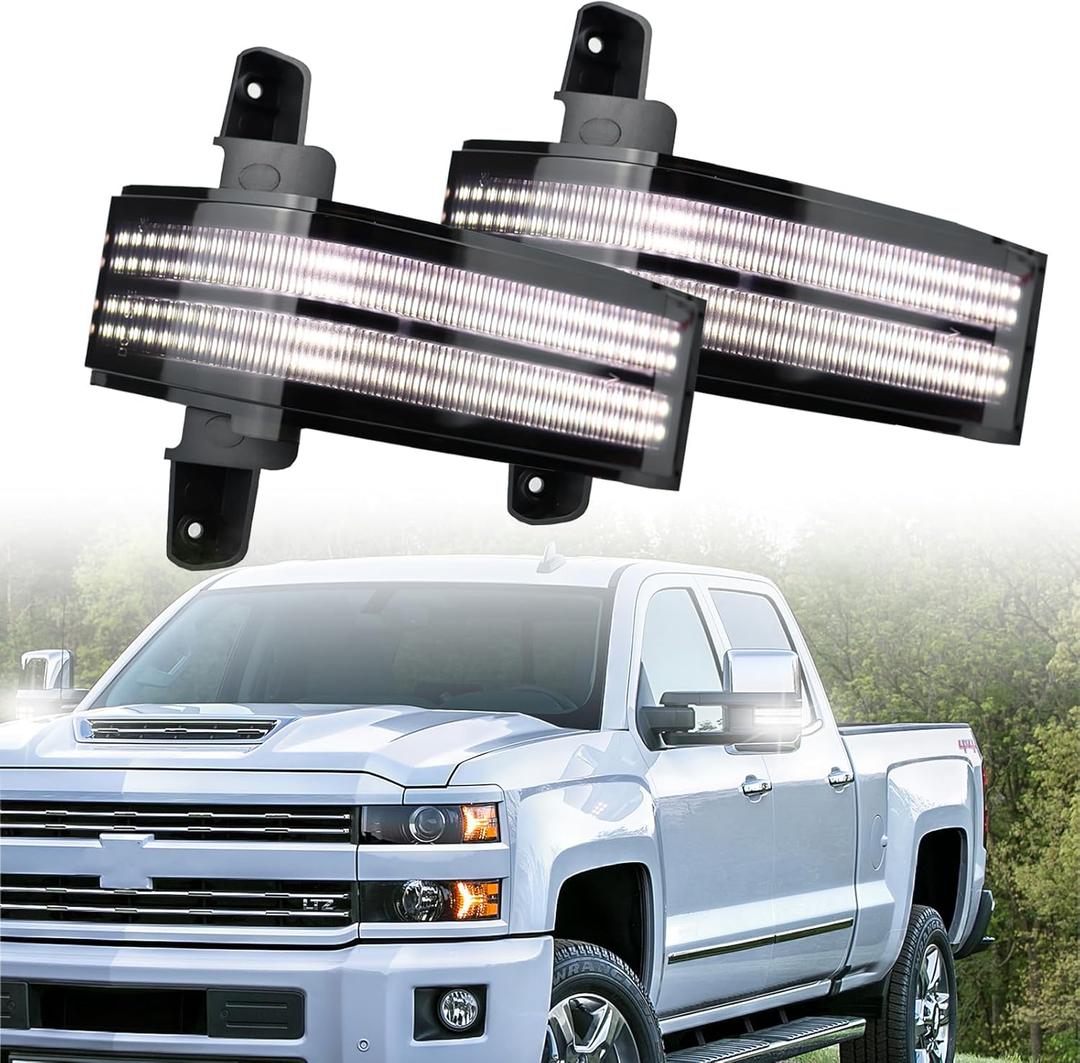 LED Rear Side Mirror Light DRL Amber Sequential Turn Signal Lamp Feature Kit for 2014-2019 Chevy Silverado GMC Sierra 1500-3500HD Pickup Truck,Full LED Side Marker Mirror Lamp,2pc (14-18)