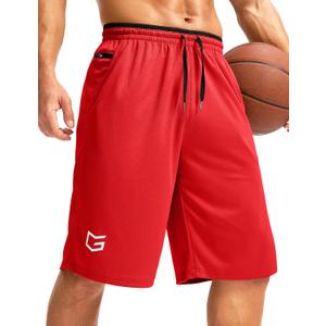 G Gradual Men's Long Basketball Shorts with Zipper Pocket 9"/11'' Quick Dry Gym Shorts Lightweight Athletic Shorts for Men (Red, XXL)