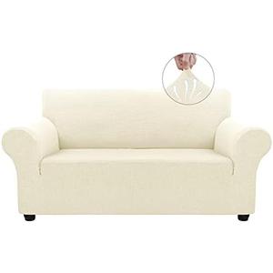 Asnomy Sofa Covers for 2 Cushion Couch Stretch loveseat Covers Slipcovers, Pet Protector Furniture Covers for Dogs Cats Spandex Jacquard Fabric Small Checks （Medium，Off-White）