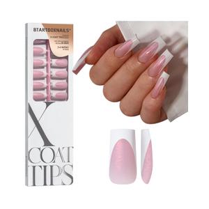 BTArtboxnails XCOATTIPS French Tip Press On Nails - Pink Glitter Base Long Square Press On Nails, 90 Pcs Salon Quality Soak Off Soft Gel Nail Tips Extension in 15 Sizes