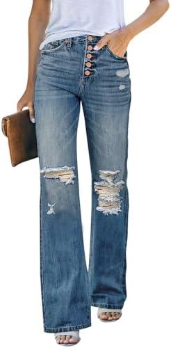 LookbookStore High Waisted Ripped Flare Jeans for Women Distressed Bell Bottom Jeans Wide Leg Pants XL